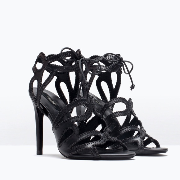 Zara Shoes - ZARA Black Strappy Cut Out Lace Up Stiletto Heels